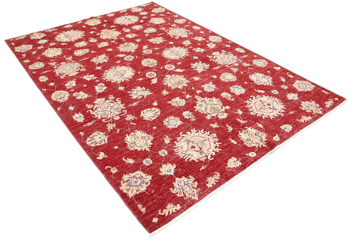 Red Afghan Ziegler Rug 5' 7" x 7' 9" Hand-Knotted | No. AT60509