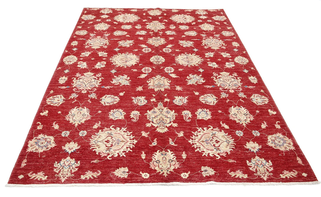 Red Afghan Ziegler Rug 5' 7" x 7' 9" Hand-Knotted | No. AT60509