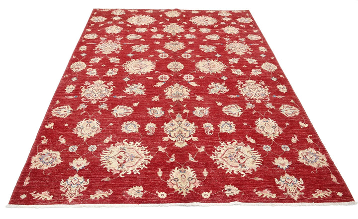 Red Afghan Ziegler Rug 5' 7" x 7' 9" Hand-Knotted | No. AT60509