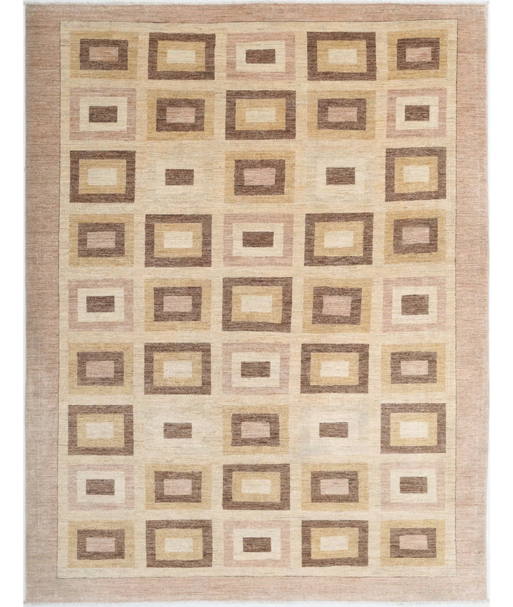 Beige Afghan Oriental Rug 6' 8" x 8' 11" Hand-Knotted | No. AT60572