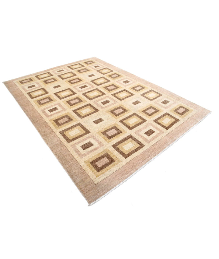 Beige Afghan Oriental Rug 6' 8" x 8' 11" Hand-Knotted | No. AT60572