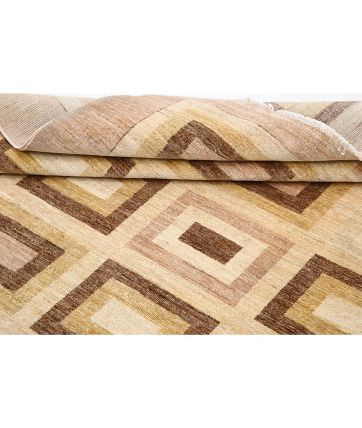 Beige Afghan Oriental Rug 6' 8" x 8' 11" Hand-Knotted | No. AT60572