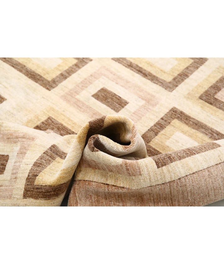 Beige Afghan Oriental Rug 6' 8" x 8' 11" Hand-Knotted | No. AT60572