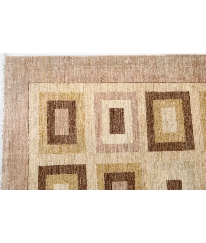 Beige Afghan Oriental Rug 6' 8" x 8' 11" Hand-Knotted | No. AT60572