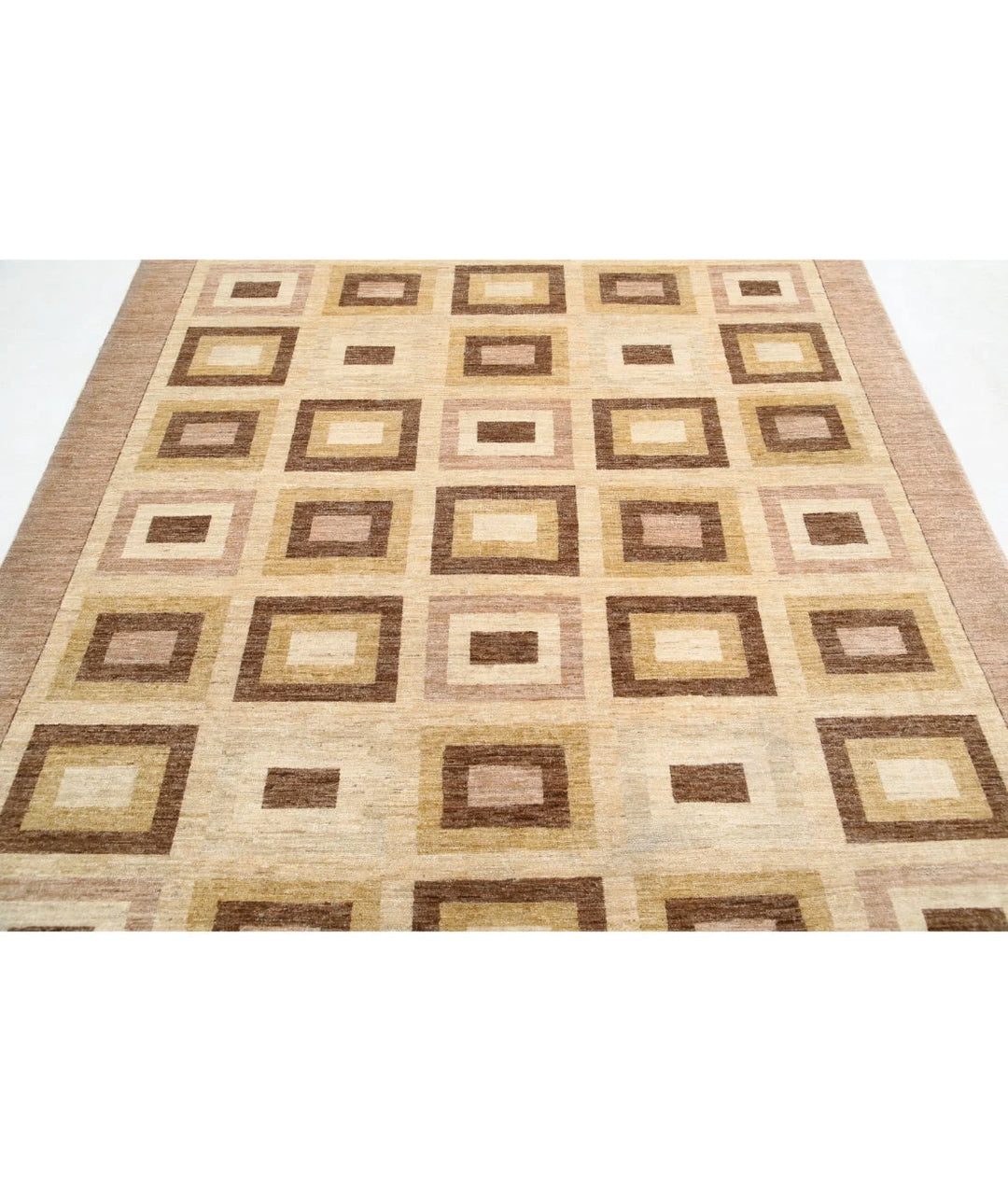 Beige Afghan Oriental Rug 6' 8" x 8' 11" Hand-Knotted | No. AT60572