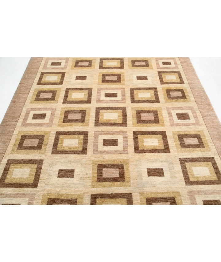 Beige Afghan Oriental Rug 6' 8" x 8' 11" Hand-Knotted | No. AT60572