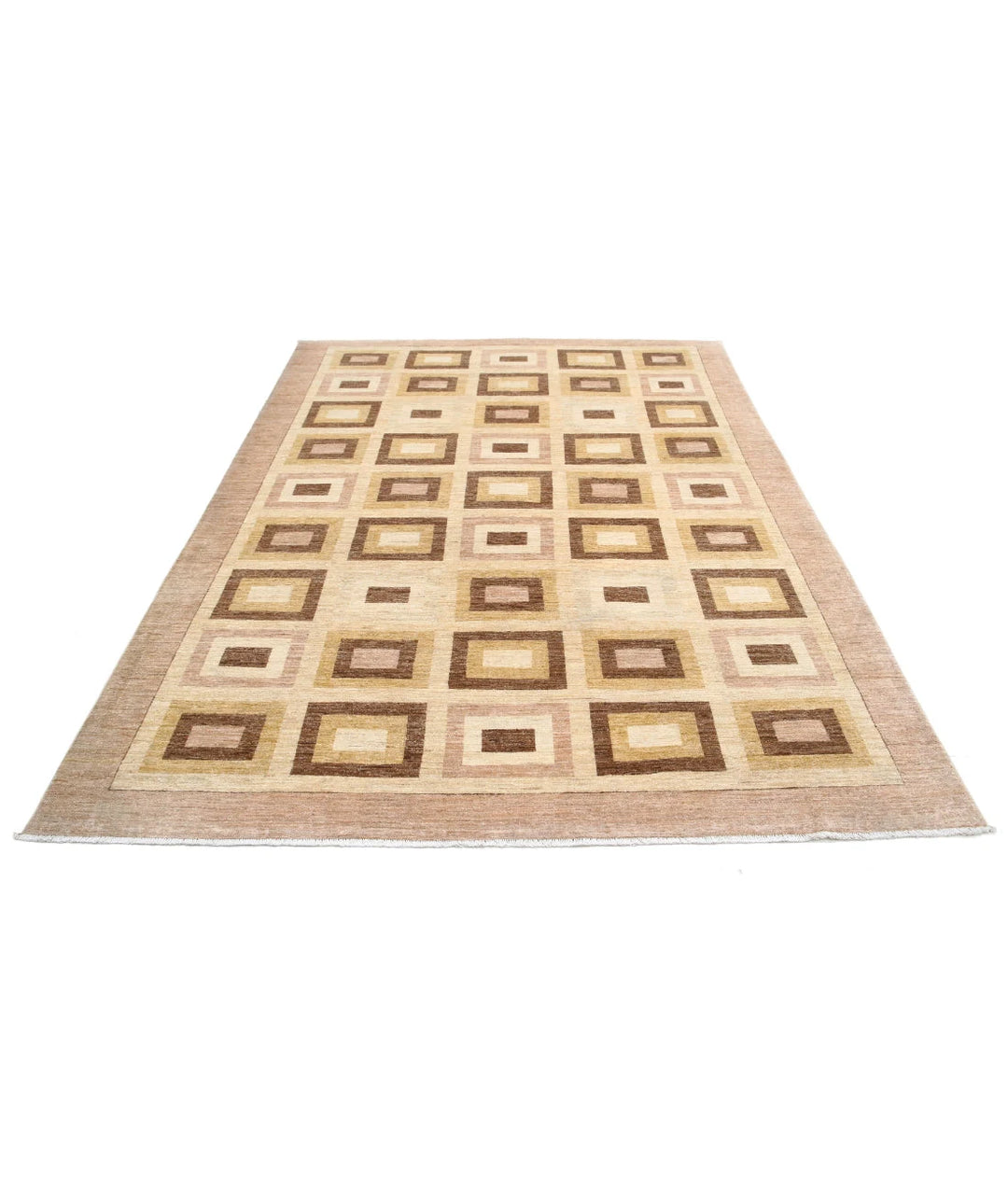 Beige Afghan Oriental Rug 6' 8" x 8' 11" Hand-Knotted | No. AT60572