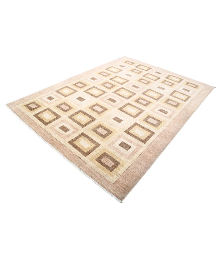 Beige Afghan Oriental Rug 6' 8" x 8' 11" Hand-Knotted | No. AT60572