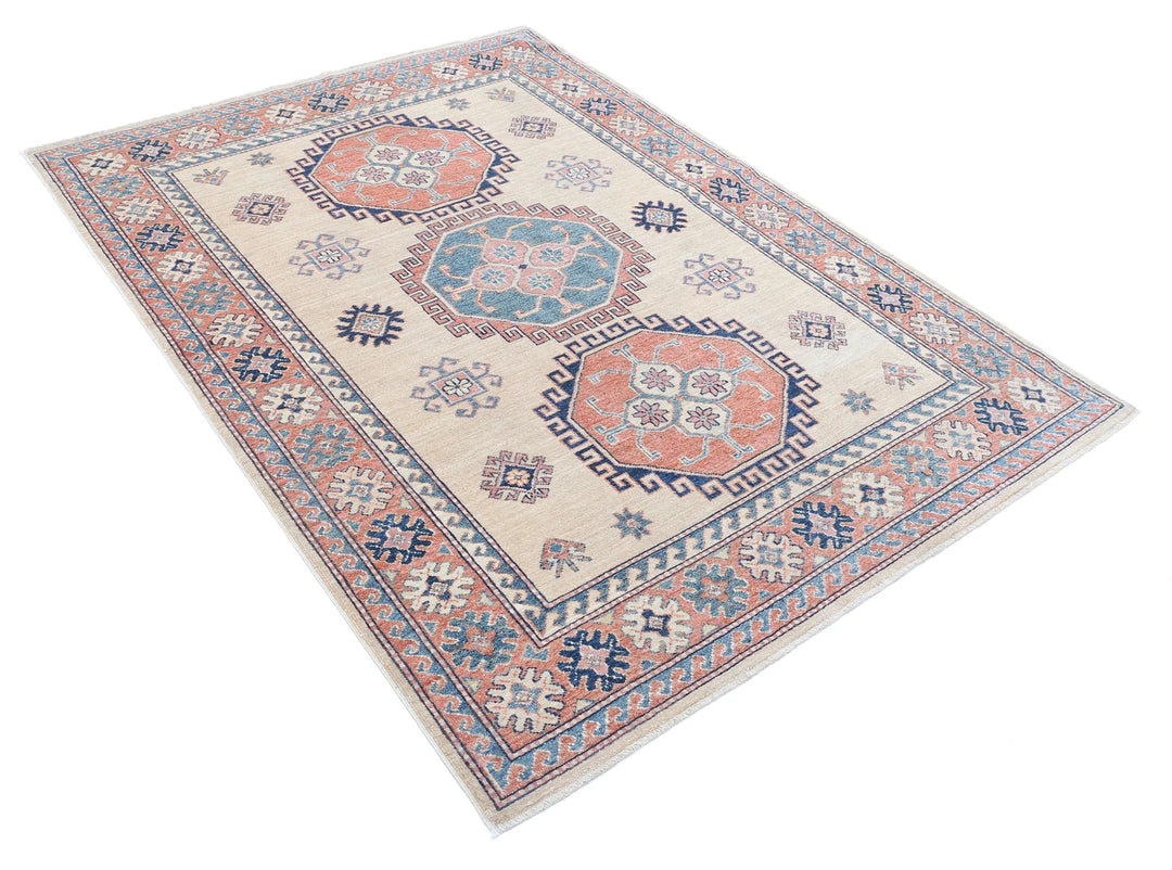 Afghan Royal Kazak Rug 4' 10" x 6' 8" Hand-Knotted | No. AT60651