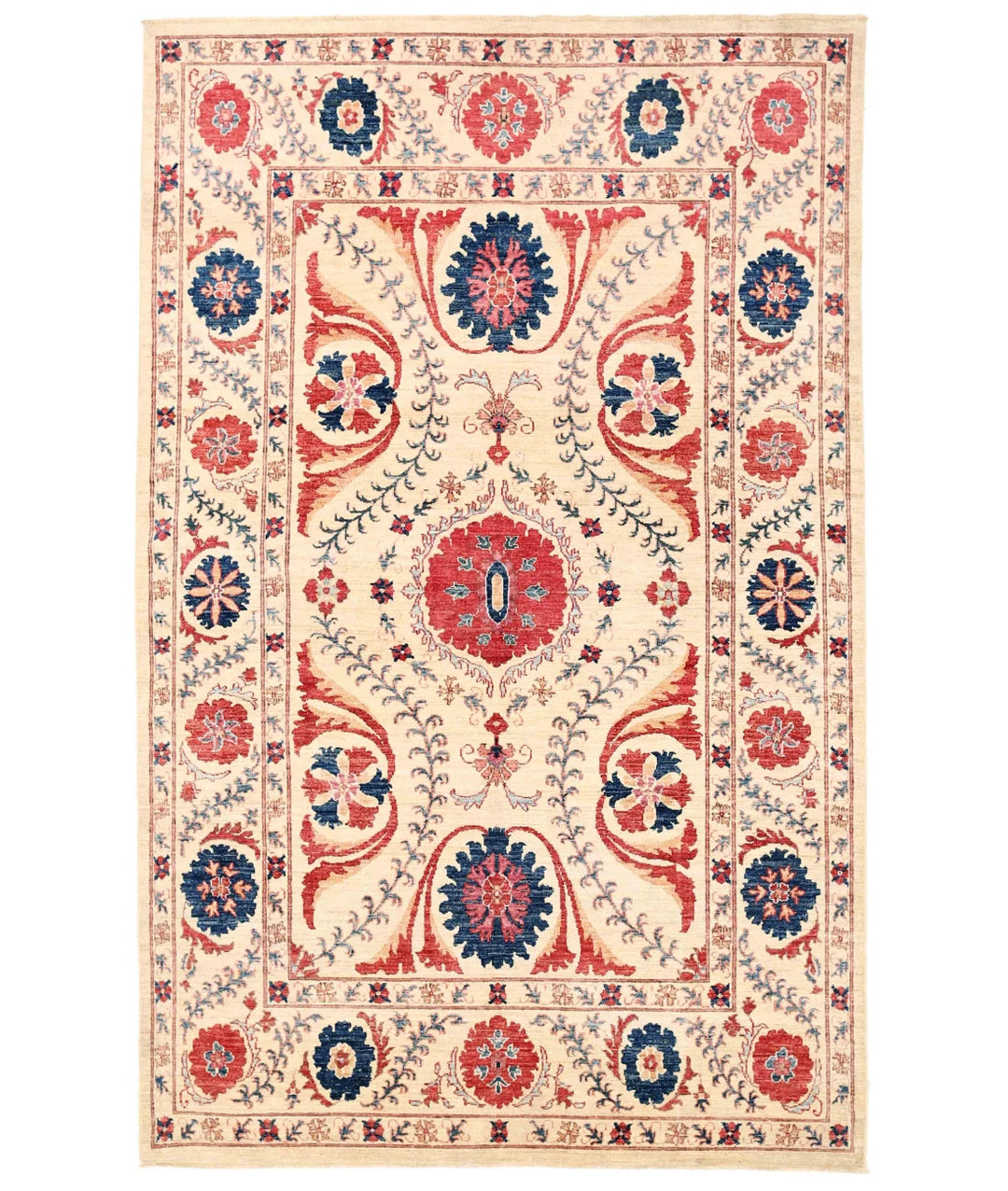 Afghan Suzani Rug 5' 10" x 9' 1" Hand-Knotted | No. AT60702