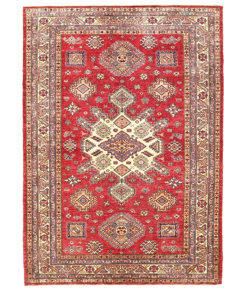 Afghan Kazak Rug 5' 6" x 7' 11" Hand-Knotted | No. AT60722