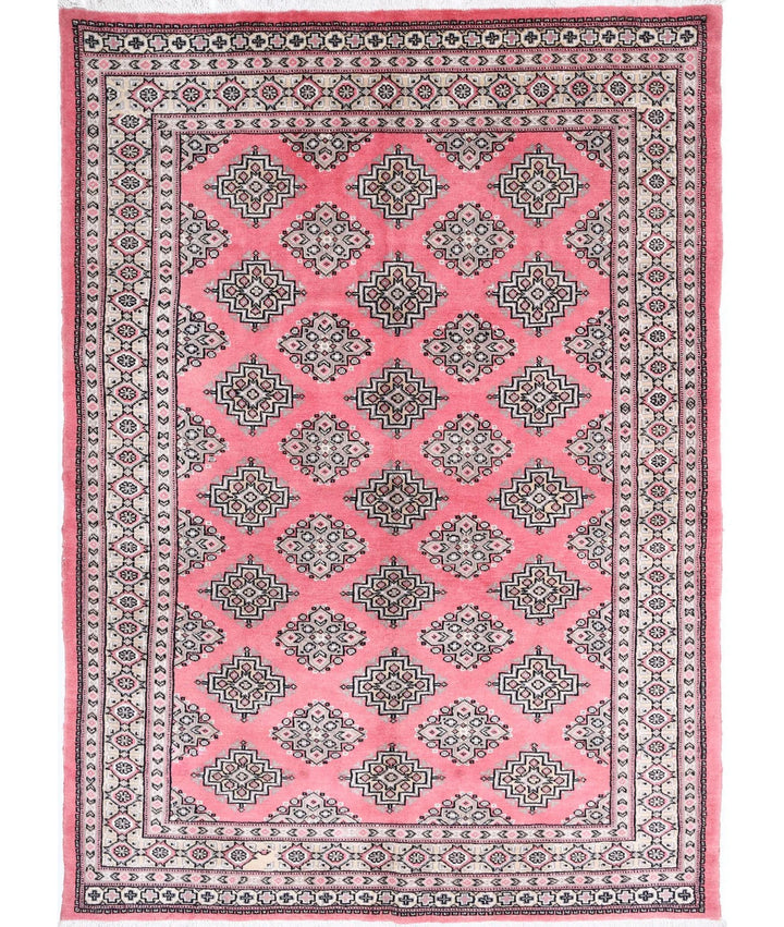 Pink Gold Blue Pakistani Jaldar Rug 4' 7" x 6' 5" Hand-Knotted | No. AT60946