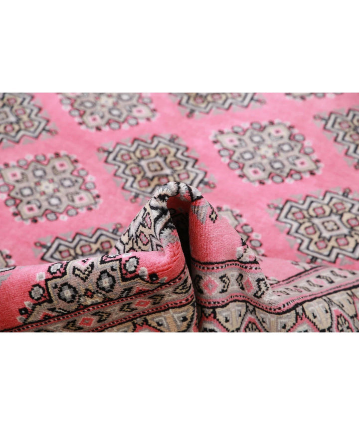 Pink Gold Blue Pakistani Jaldar Rug 4' 7" x 6' 5" Hand-Knotted | No. AT60946