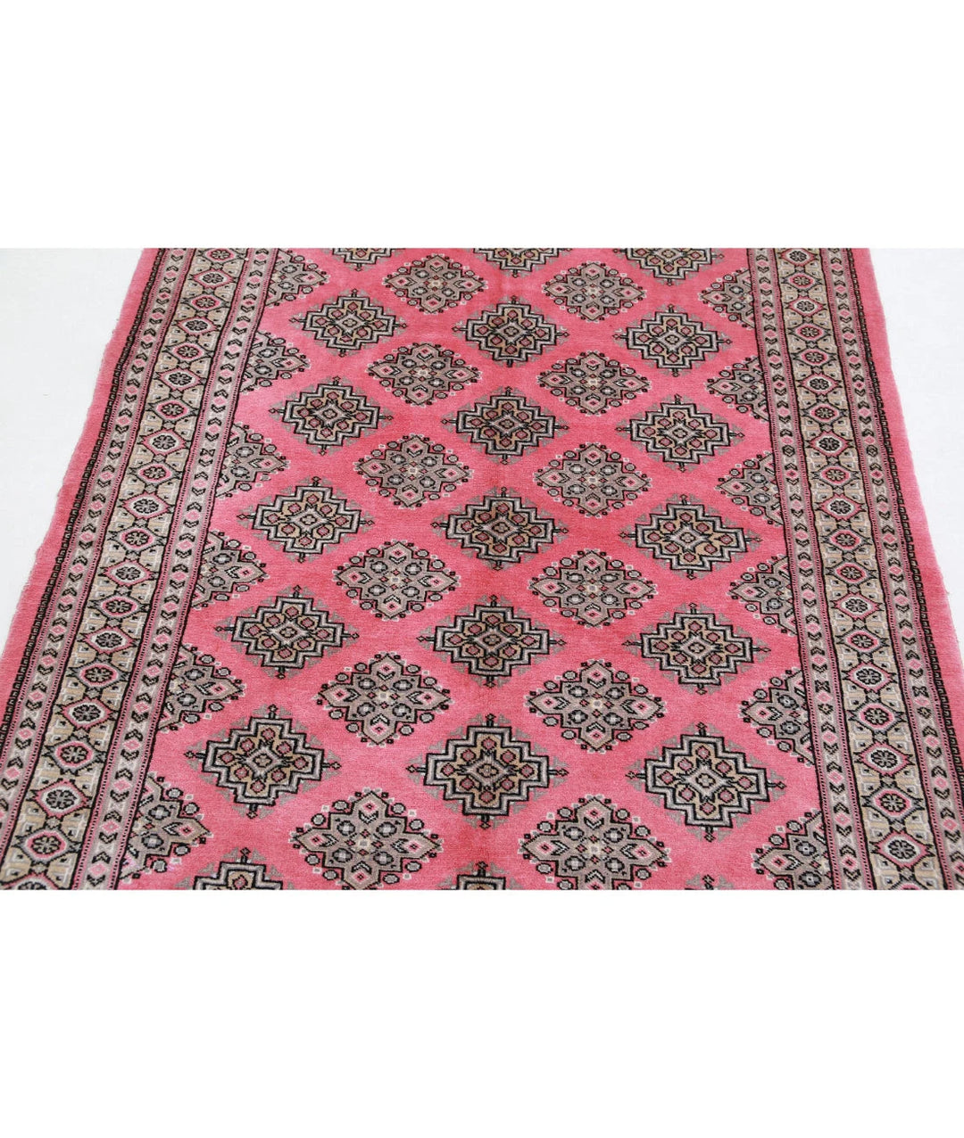 Pink Gold Blue Pakistani Jaldar Rug 4' 7" x 6' 5" Hand-Knotted | No. AT60946