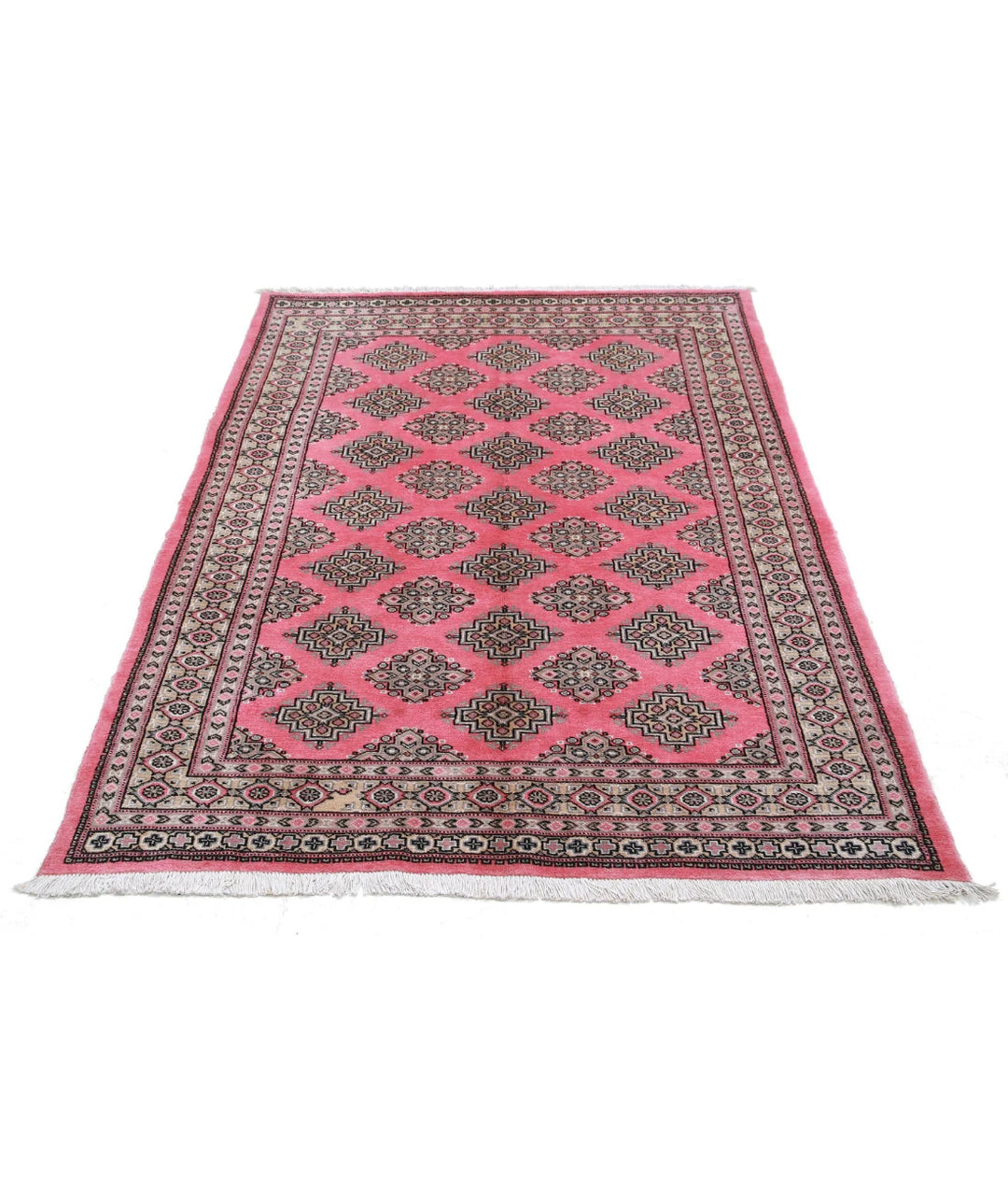Pink Gold Blue Pakistani Jaldar Rug 4' 7" x 6' 5" Hand-Knotted | No. AT60946