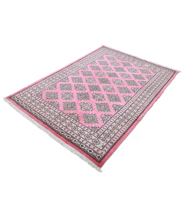Pink Gold Blue Pakistani Jaldar Rug 4' 7" x 6' 5" Hand-Knotted | No. AT60946
