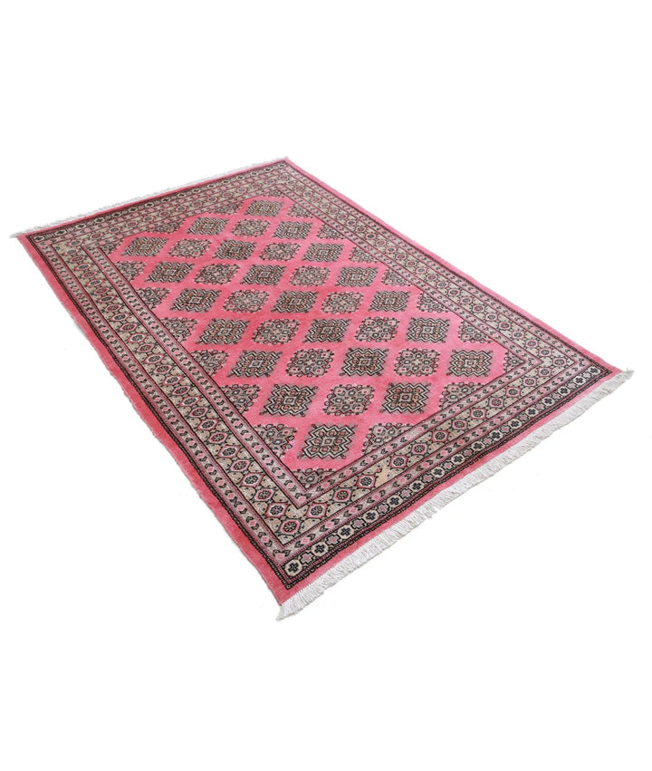 Pink Gold Blue Pakistani Jaldar Rug 4' 7" x 6' 5" Hand-Knotted | No. AT60946
