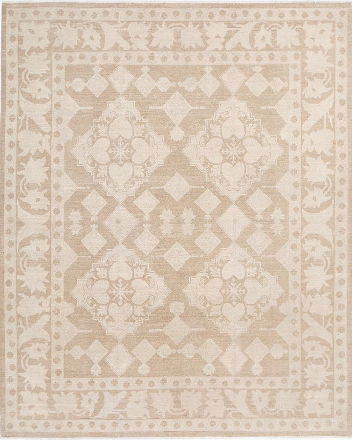 Ivory Afghan Serenity Rug 7' 10" x 9' 9" Hand-Knotted | No. AT61072