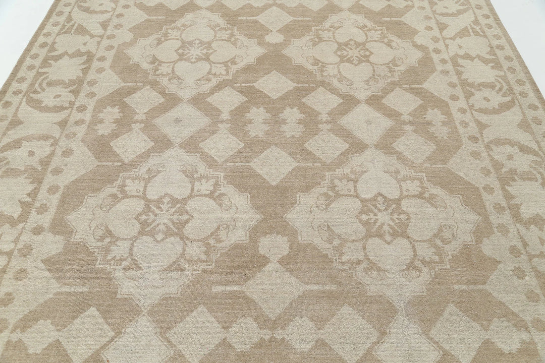 Ivory Afghan Serenity Rug 7' 10" x 9' 9" Hand-Knotted | No. AT61072