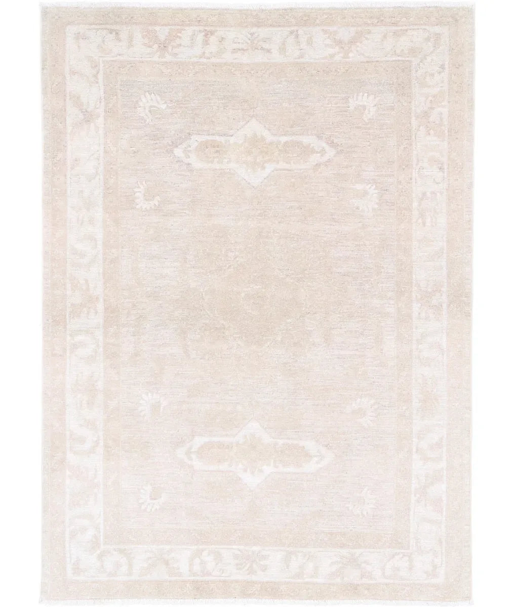 Beige Afghan Serenity Rug 3' 11" x 5' 7" Hand-Knotted | No. AT61340