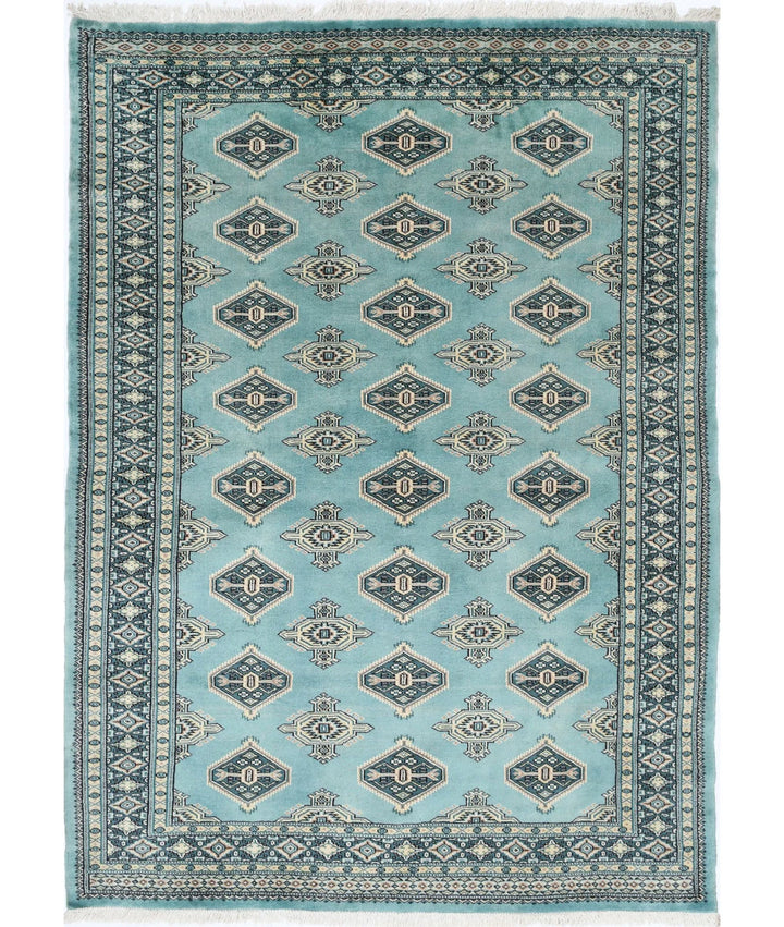 Green Pakistani Bokhara Rug 4' 8" x 6' 4" Hand-Knotted | No. AT61349