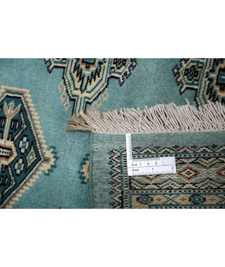 Green Pakistani Bokhara Rug 4' 8" x 6' 4" Hand-Knotted | No. AT61349