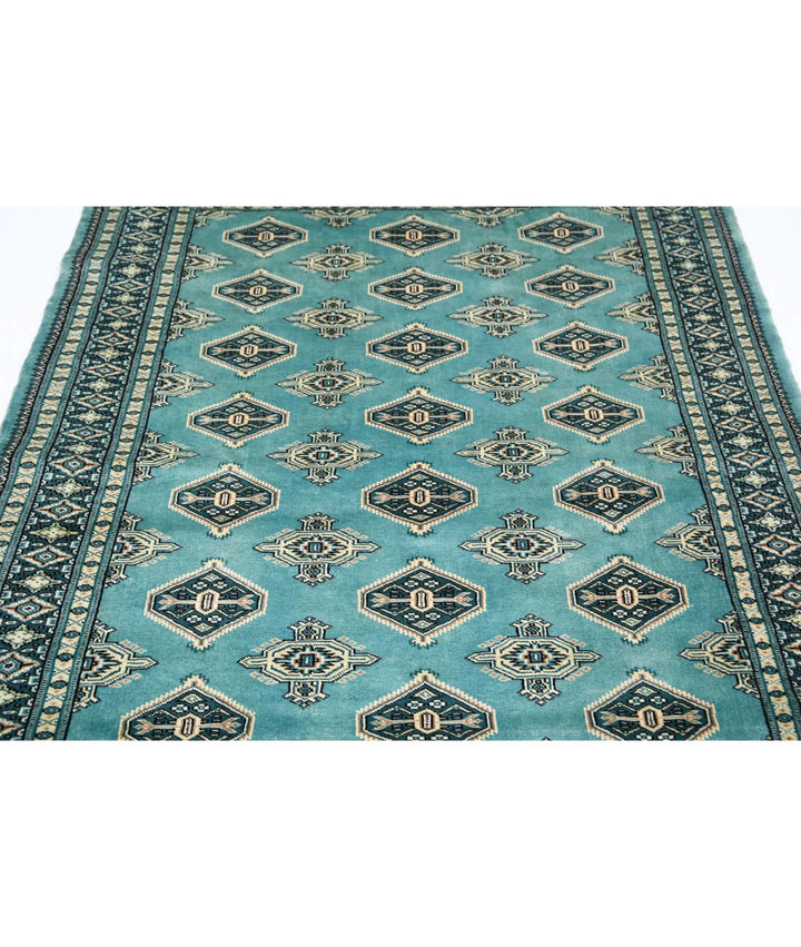 Green Pakistani Bokhara Rug 4' 8" x 6' 4" Hand-Knotted | No. AT61349