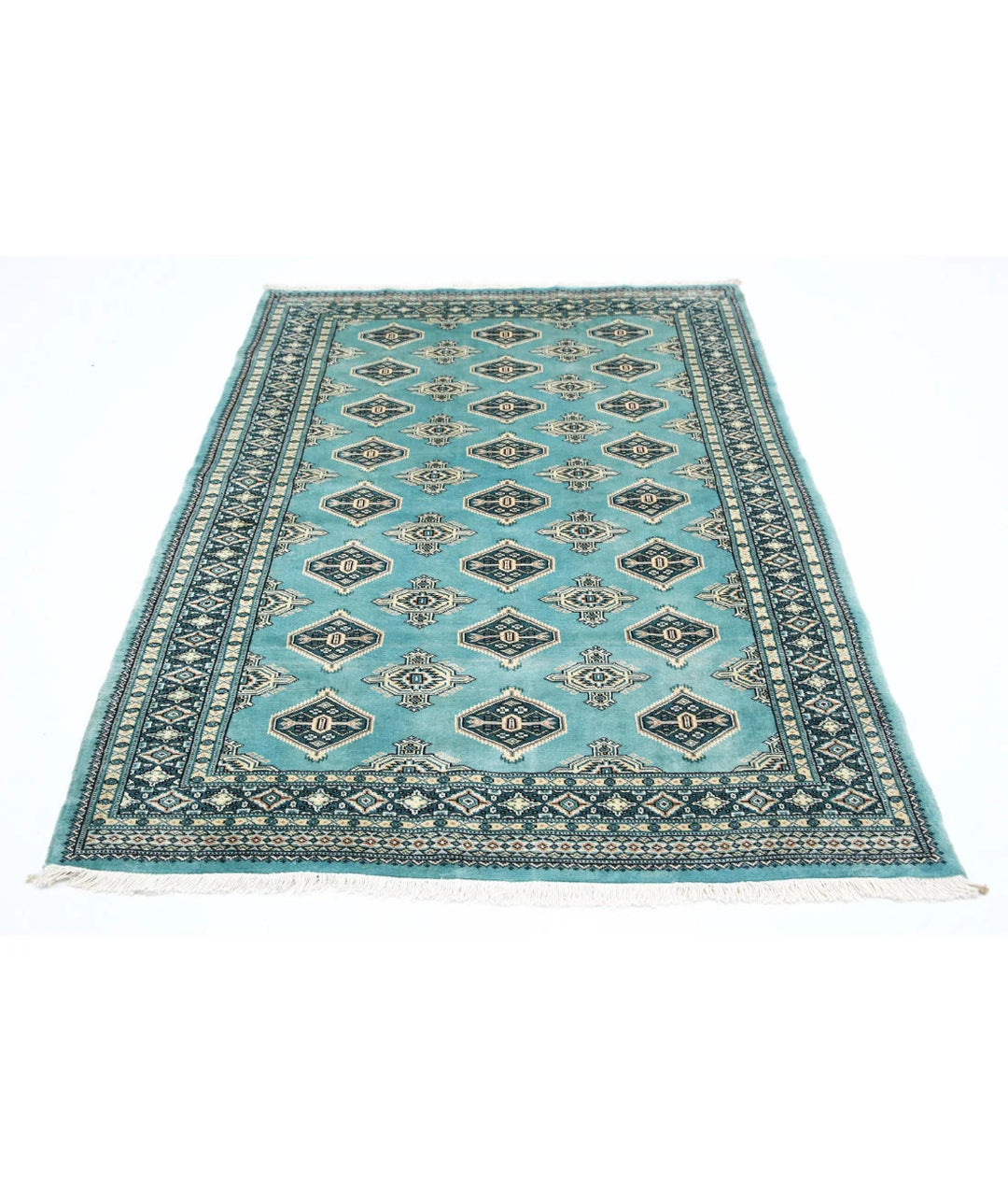 Green Pakistani Bokhara Rug 4' 8" x 6' 4" Hand-Knotted | No. AT61349