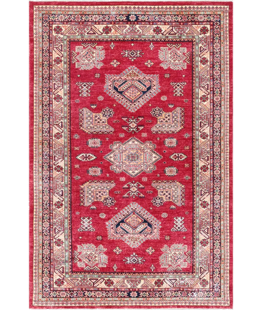 Afghan Kazak Rug 5' 6" x 8' 1" Hand-Knotted | No. AT61371