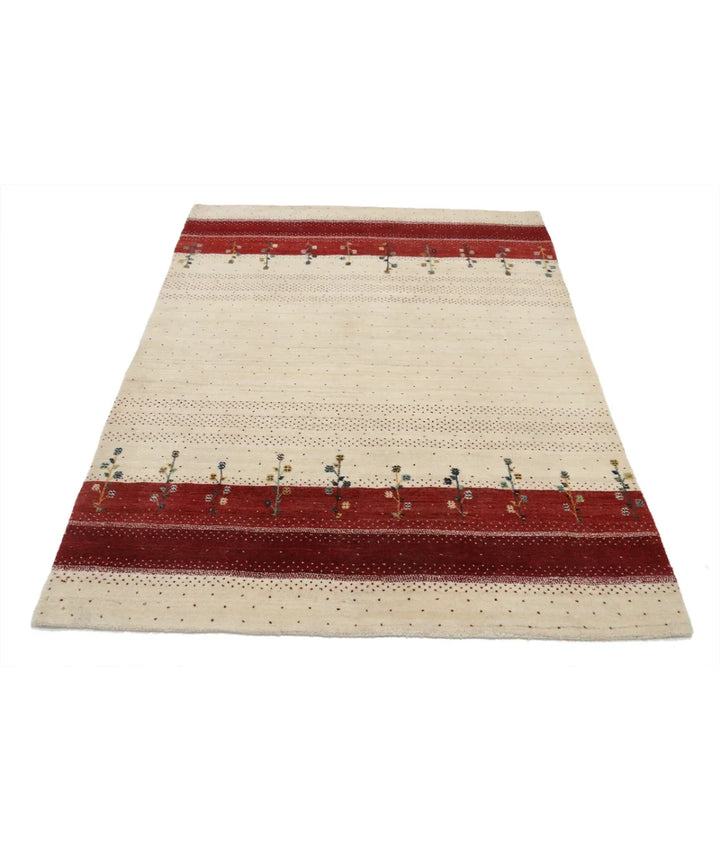 Ivory Indian Oriental Rug 4' 9" x 6' 3" Hand-Knotted | No. AT61377