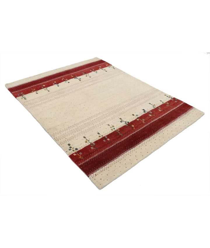 Ivory Indian Oriental Rug 4' 9" x 6' 3" Hand-Knotted | No. AT61377