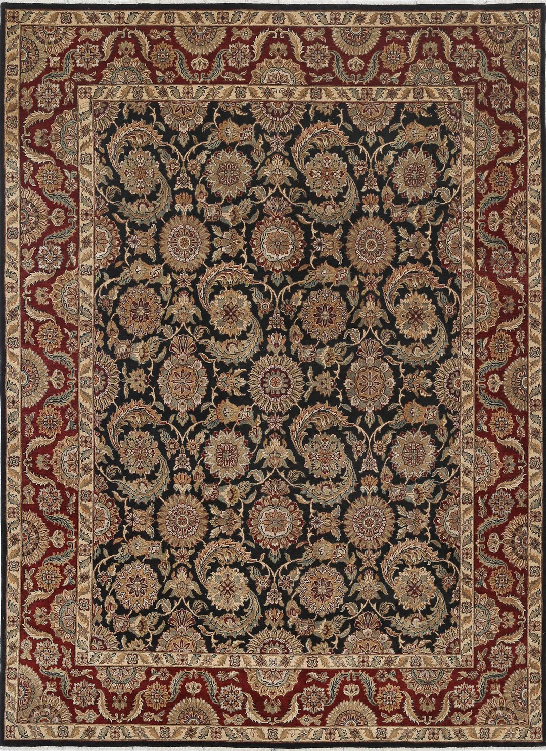 Black Indian Oriental Rug 8'8" x 12'0" Hand-Knotted