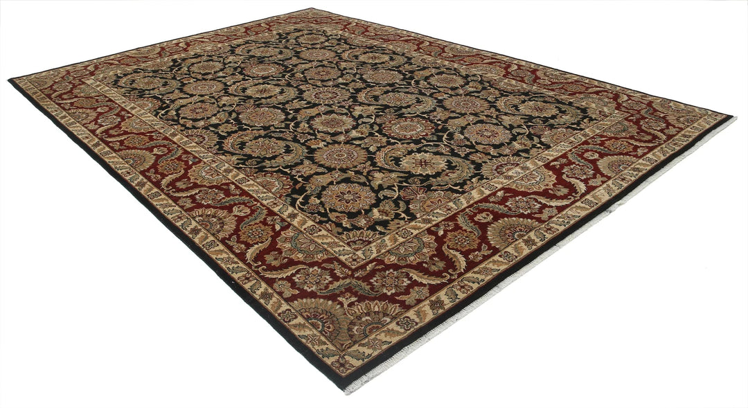 Black Indian Oriental Rug 8'8" x 12'0" Hand-Knotted detail