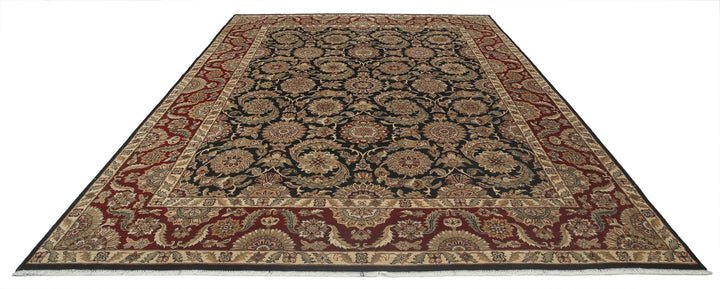 Black Indian Oriental Rug 8'8" x 12'0" Hand-Knotted close-up