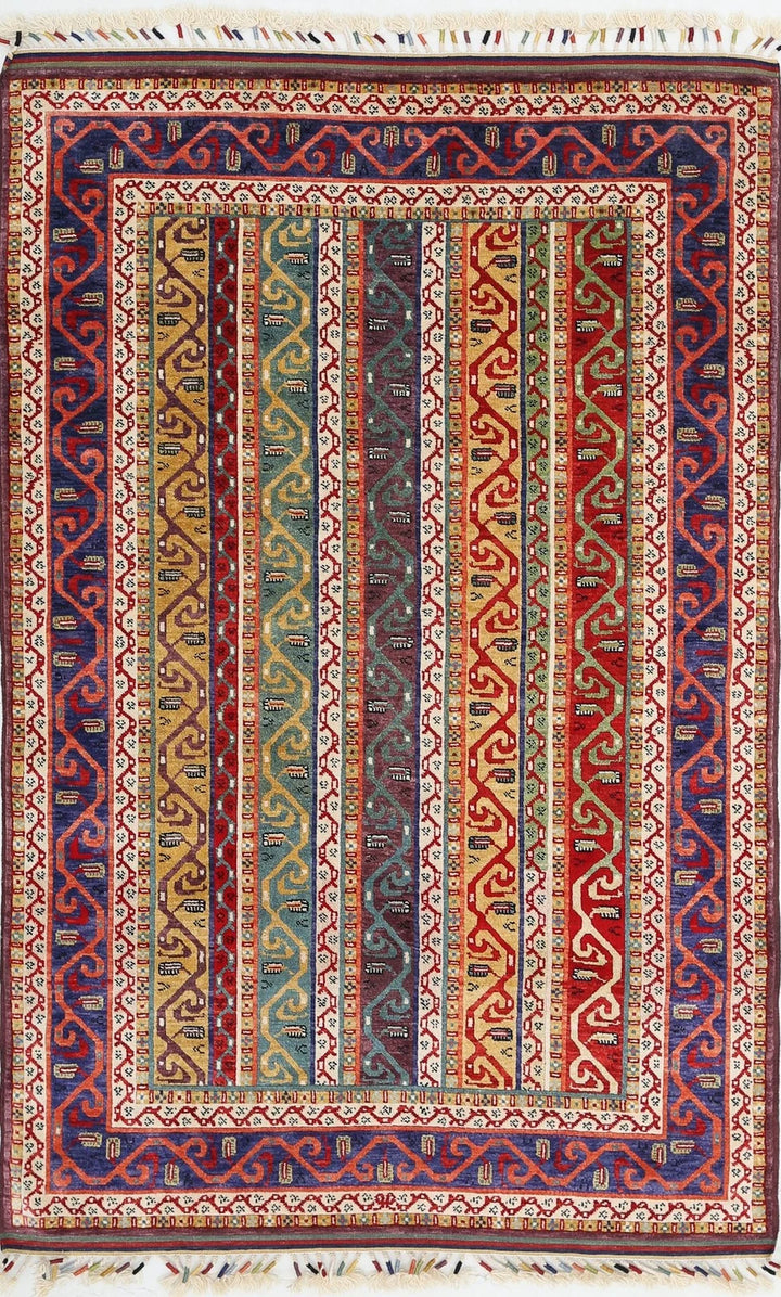 Blue Afghan Oriental Rug 4' 2" x 6' 6" Hand-Knotted | No. AT61524
