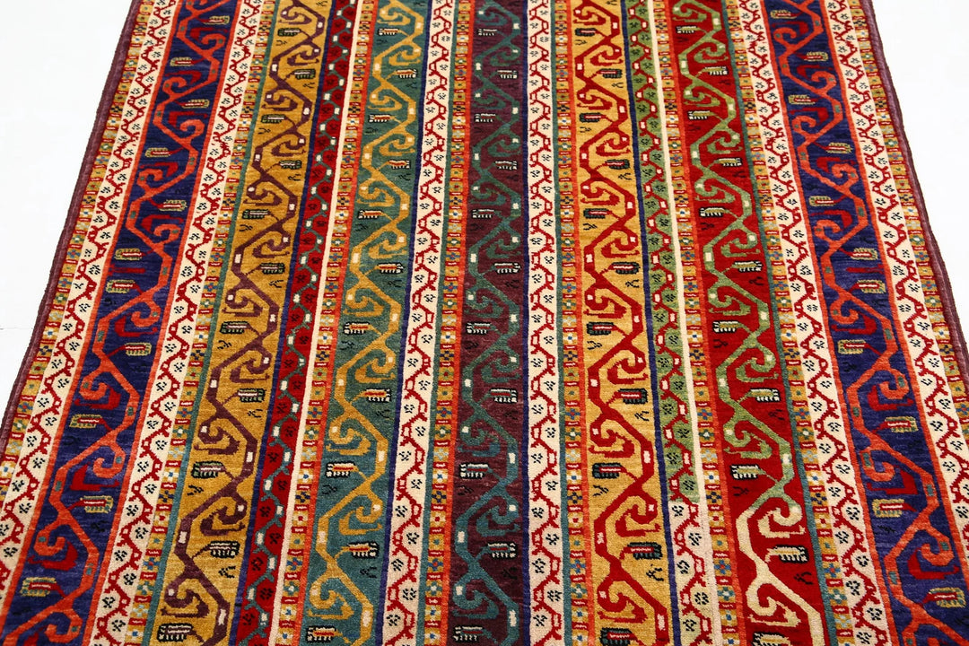 Blue Afghan Oriental Rug 4' 2" x 6' 6" Hand-Knotted | No. AT61524