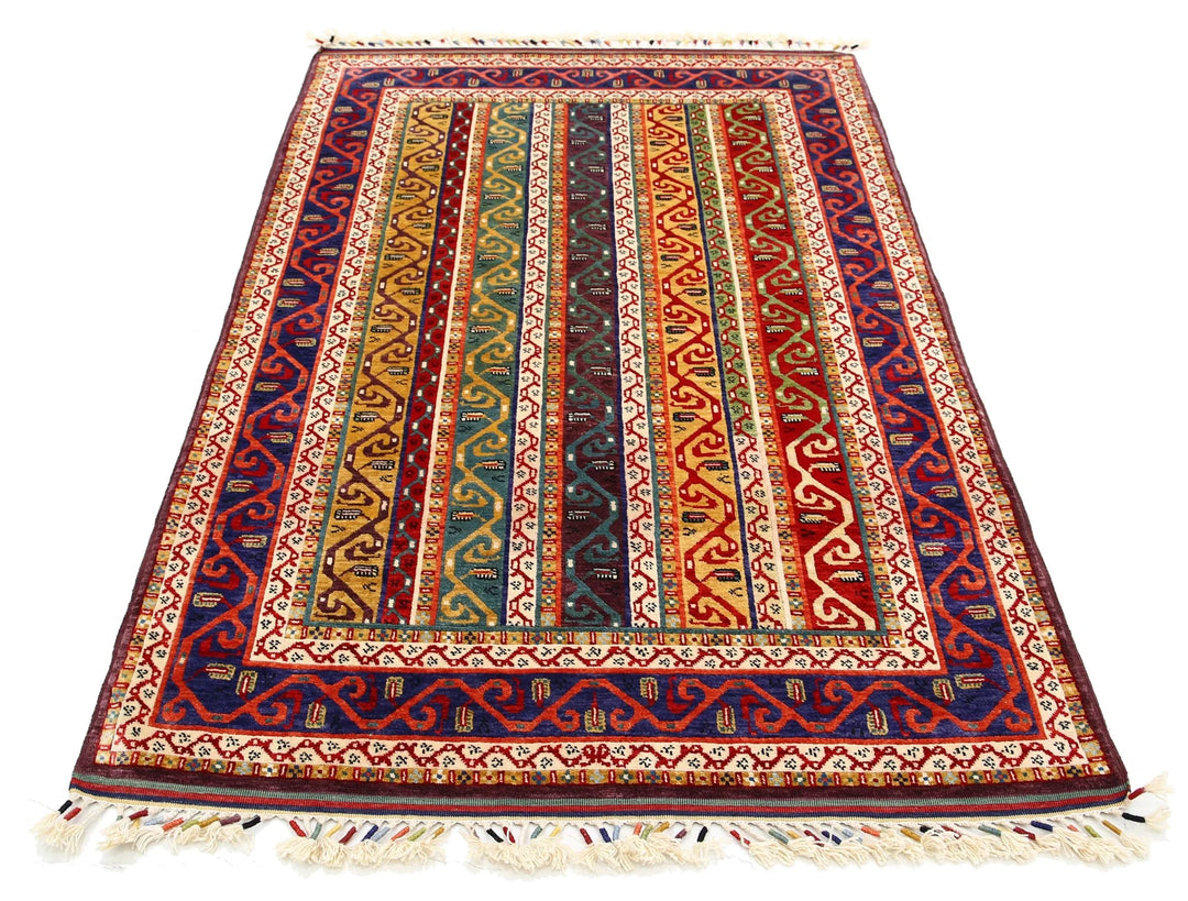 Blue Afghan Oriental Rug 4' 2" x 6' 6" Hand-Knotted | No. AT61524