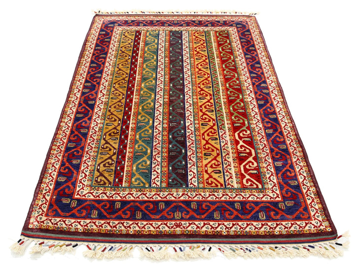 Blue Afghan Oriental Rug 4' 2" x 6' 6" Hand-Knotted | No. AT61524
