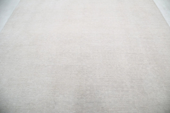 Ivory Afghan Tabriz Rug 8' 2" x 9' 6" Hand-Knotted | No. AT61558