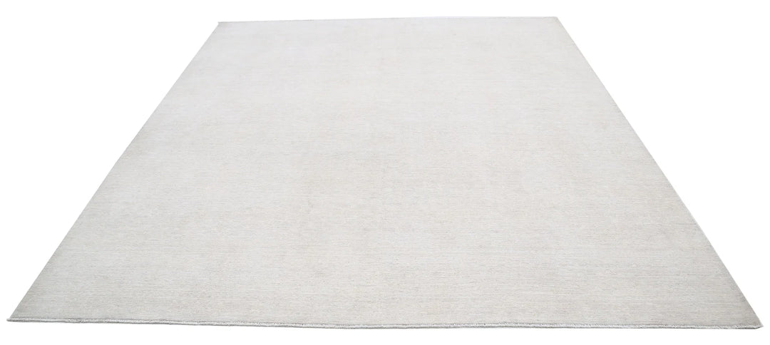 Ivory Afghan Tabriz Rug 8' 2" x 9' 6" Hand-Knotted | No. AT61558