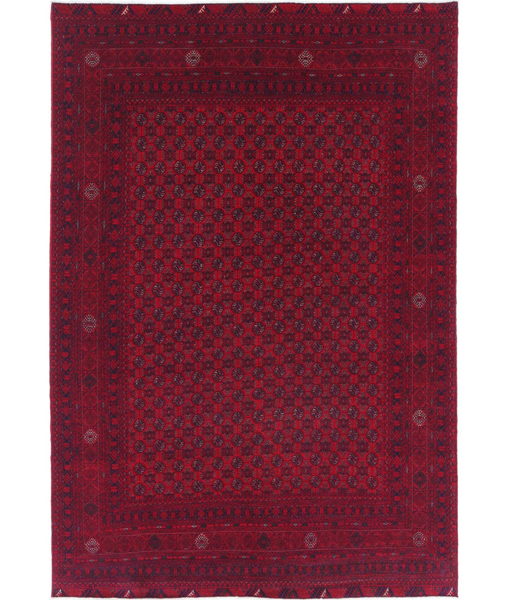 Red Afghan Beljik Rug 6' 6" x 9' 6" Hand-Knotted | No. AT61570