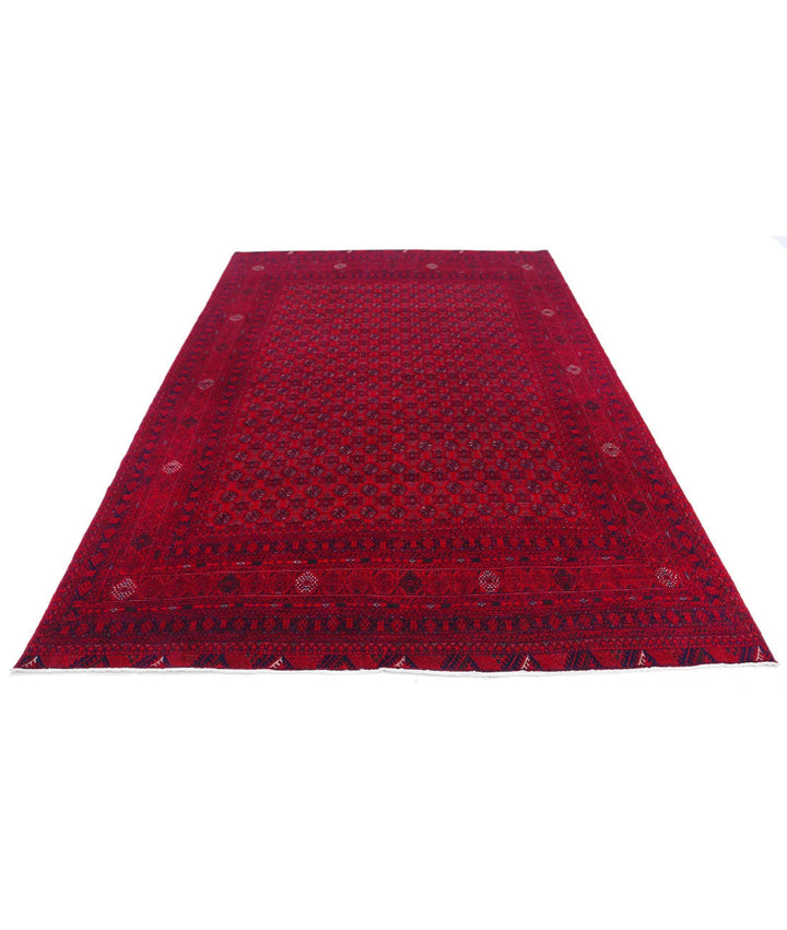 Red Afghan Beljik Rug 6' 6" x 9' 6" Hand-Knotted | No. AT61570