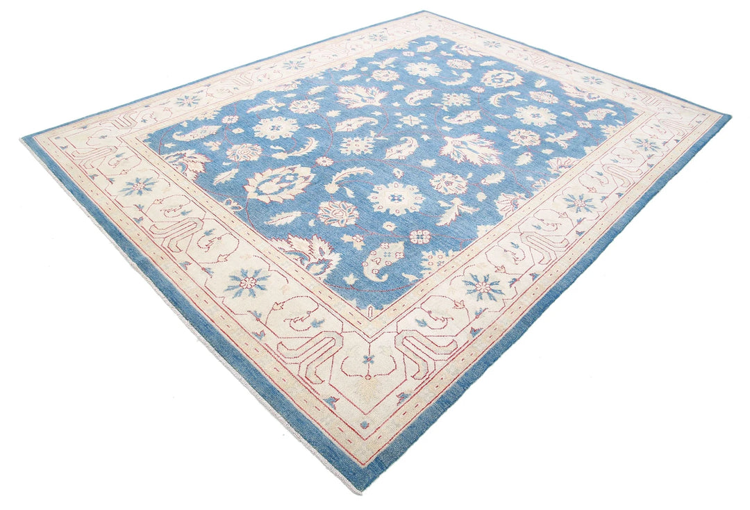 Blue Afghan Ziegler Rug 7' 11" x 10' 4" Hand-Knotted | No. AT61579