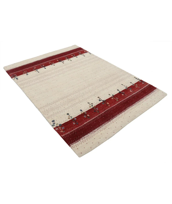 Ivory Indian Oriental Rug 4' 8" x 6' 7" Hand-Knotted | No. AT61594