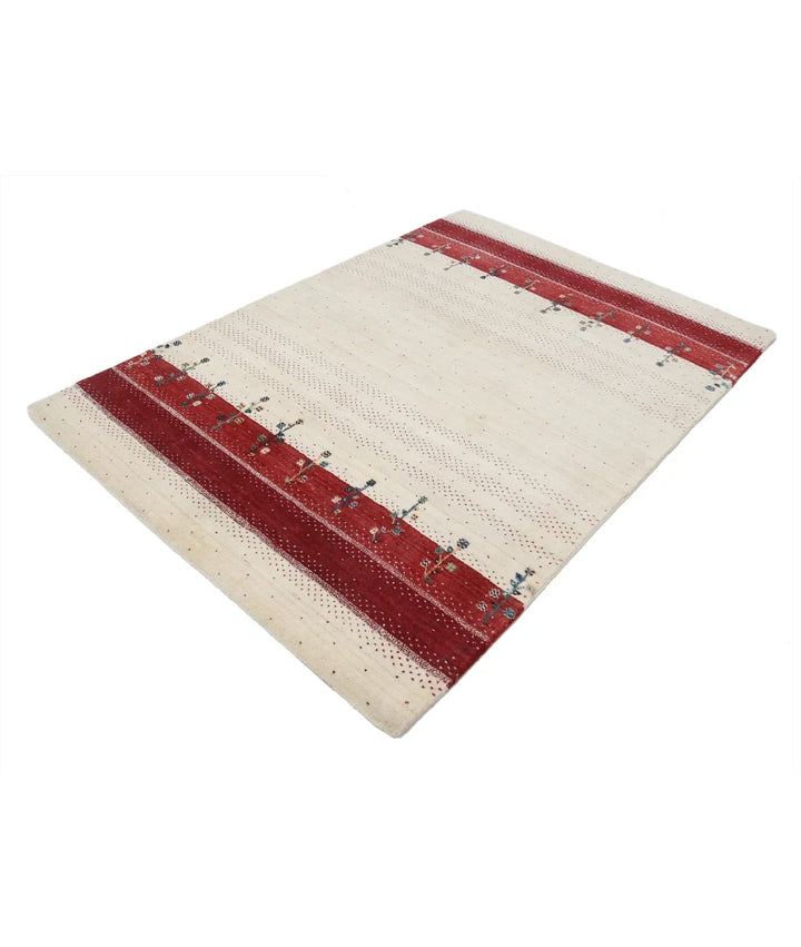 Ivory Indian Oriental Rug 4' 8" x 6' 7" Hand-Knotted | No. AT61594