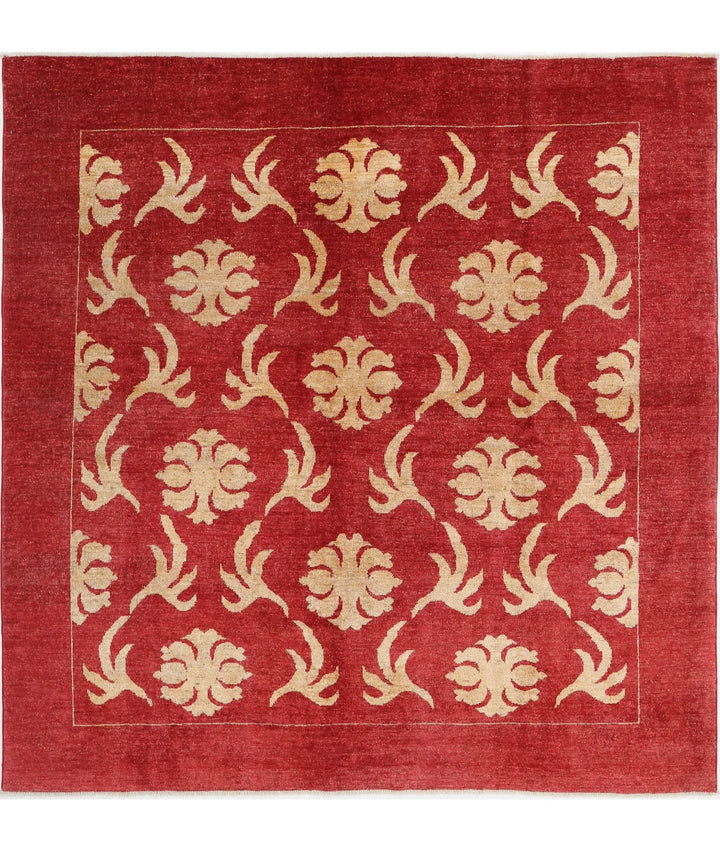 Beige Afghan Modcar Rug 6'7" x 6'10" Hand-Knotted | No. AT61898