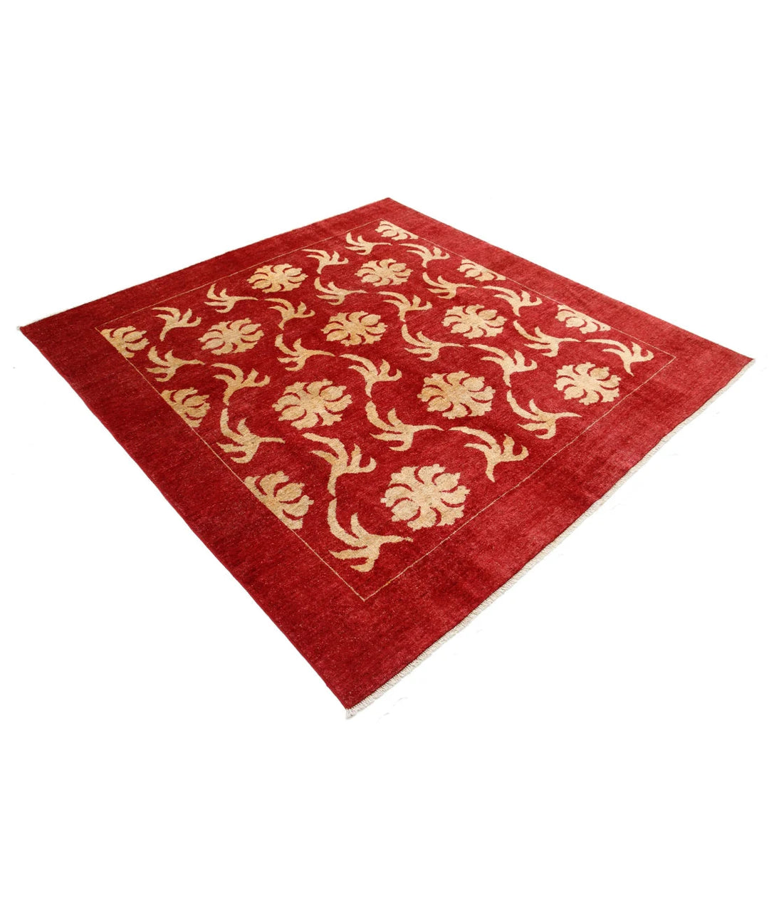 Beige Afghan Modcar Rug 6'7" x 6'10" Hand-Knotted | No. AT61898