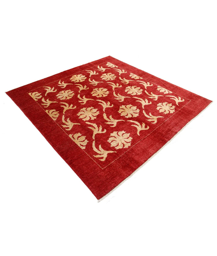Beige Afghan Modcar Rug 6'7" x 6'10" Hand-Knotted | No. AT61898