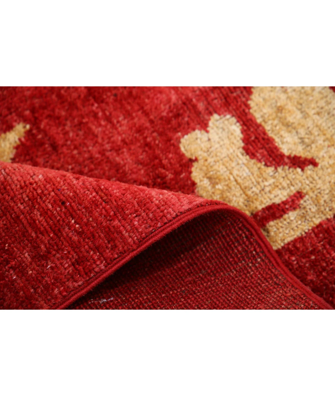 Beige Afghan Modcar Rug 6'7" x 6'10" Hand-Knotted | No. AT61898