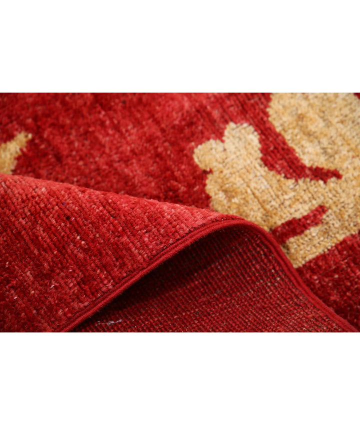 Beige Afghan Modcar Rug 6'7" x 6'10" Hand-Knotted | No. AT61898